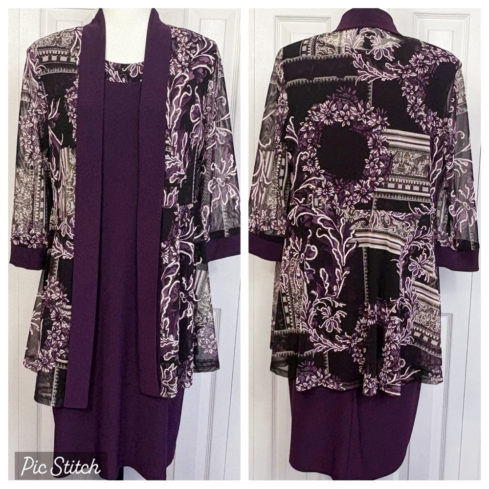 NWT R&M Richards Formal Plum Purple Floral 2 PC Jacket & Dress Set 14P
